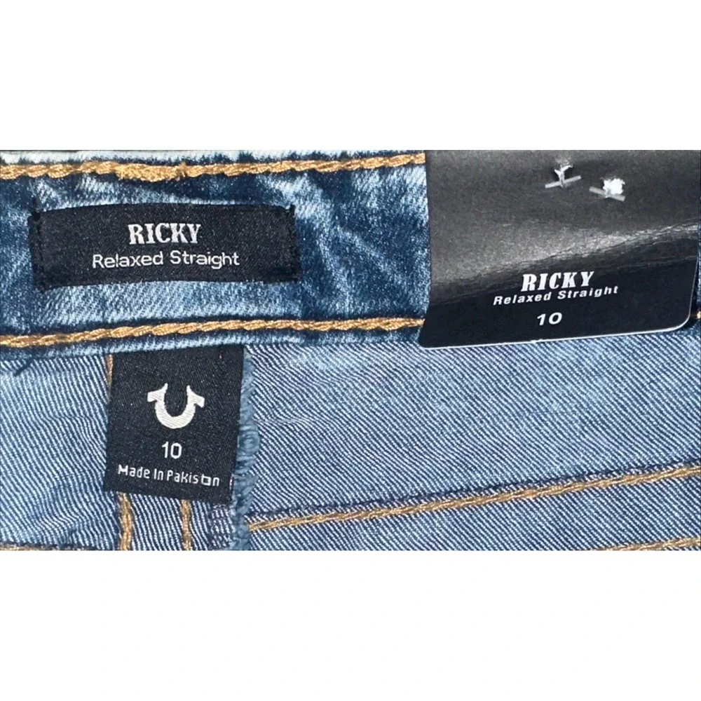 True Religion Ricky Relaxed Straight 10 Jeans 25x26 Blue Distressed Jeans